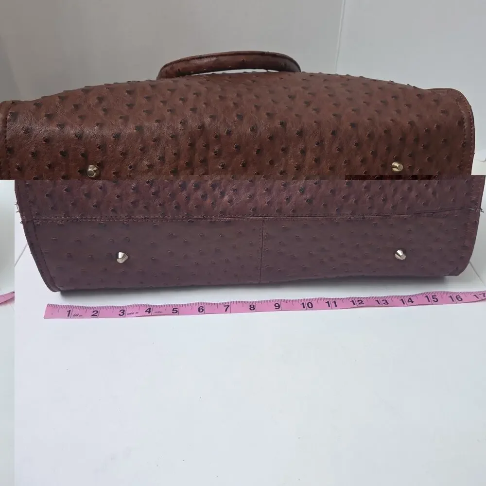 Imoshion Brown Ostrich Embossed Satchel Crossbody Large Bag Tassel Studded Purse